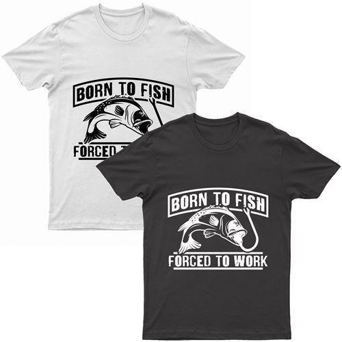 Adults 'Born To Fish - Forced To Work' Printed T-Shirt