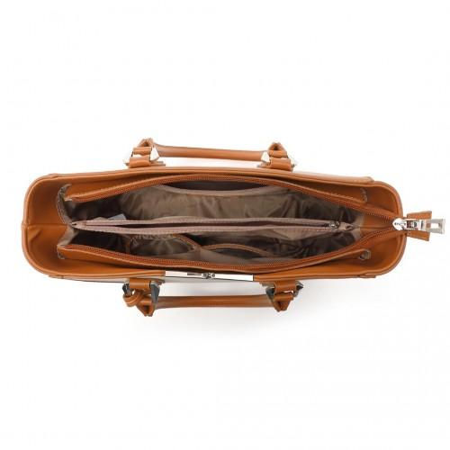 Thumbnail: LG1641 - Miss Lulu Leather Look V-Shape Shoulder Handbag - Brown And Beige