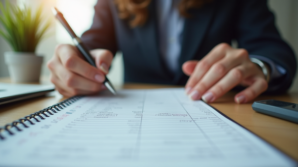 Eye-level view of a person writing on a budget planner
