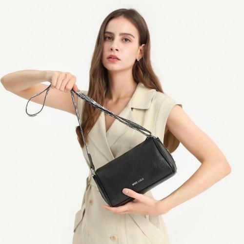 Thumbnail: L2309 - Miss Lulu Lightweight Wide Strap Genuine Leather Crossbody Bag - Green