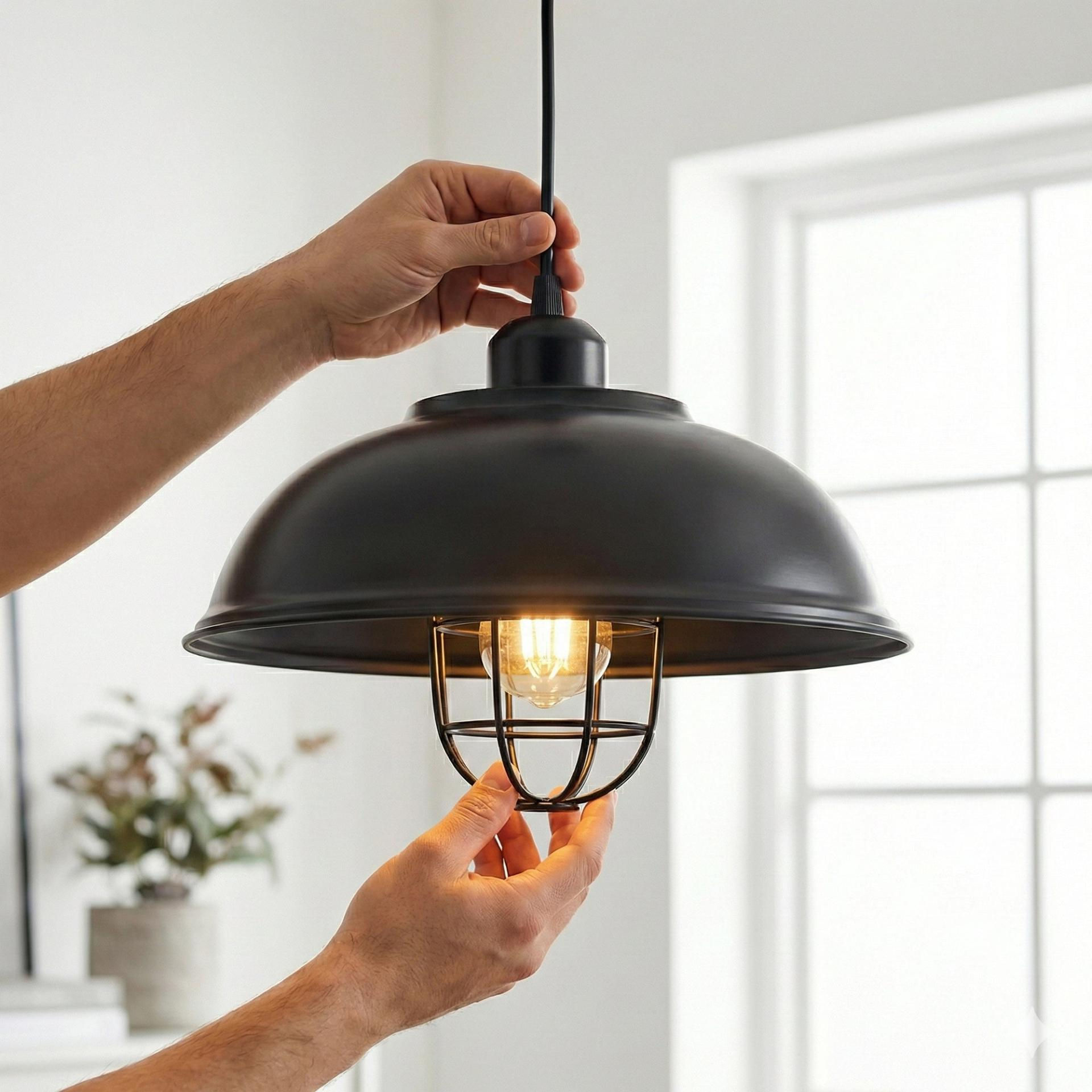 Industrial Pendant Light | Matte Black Metal Dome Ceiling Shade ~6676
