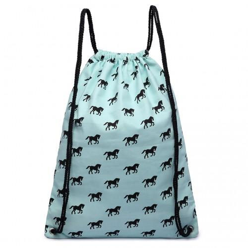 Thumbnail: E1406H - Miss Lulu Unisex Drawstring Backpack Horse Blue