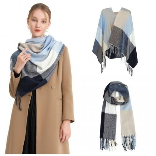 S6433 - Acrylic Fashion Women's Long Shawl Grid Tassel Winter Warm Oversized