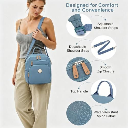Thumbnail: BPM2617 - Miss Lulu Women's Backpack, Water-Resistant Nylon Convertible Shoulder