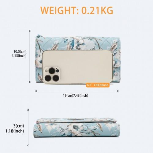Thumbnail: LP2353F - Miss Lulu Ladies' Flower Printed PU Leather Long Purse - Blue