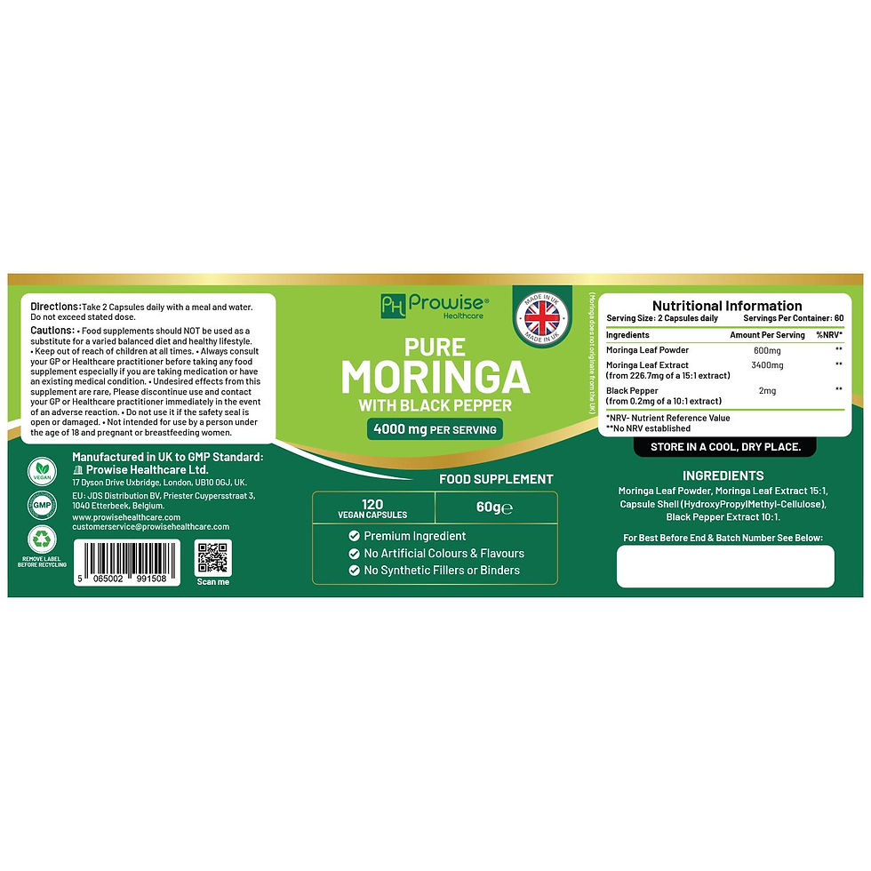 Thumbnail: Pure Moringa Leaf 4000mg per Serving added with Black Pepper 120 Vegan Capsules