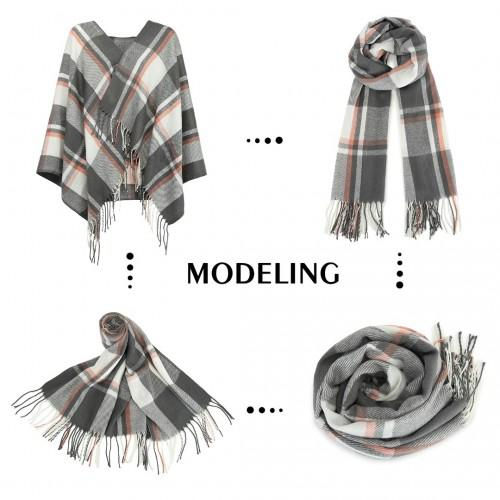 Thumbnail: S6433 - Acrylic Fashion Women's Long Shawl Grid Tassel Winter Warm Oversized