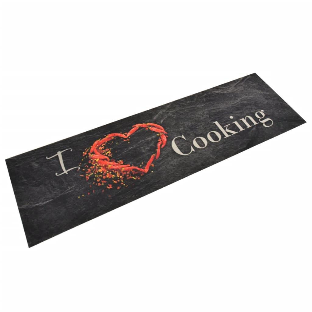 vidaXL Kitchen Rug Washable Cooking Black 45x150 cm Velvet