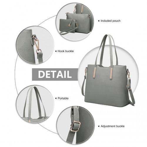 Thumbnail: LT6648 - Miss Lulu Three Piece Tote Shoulder Bag And Clutch - Dark Grey