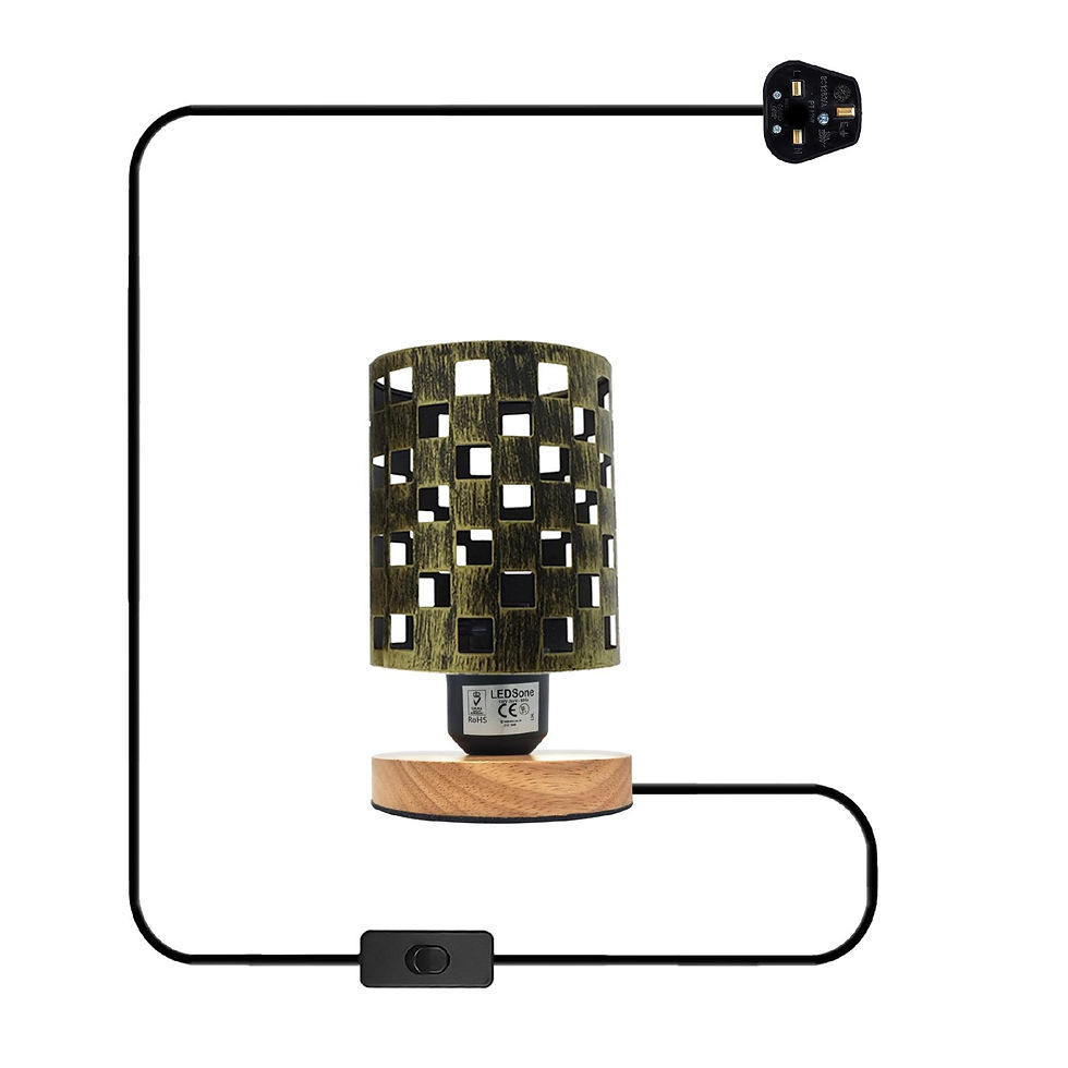 Thumbnail: Small bedside table lamp Antique Brass + Wood Stand ~5353