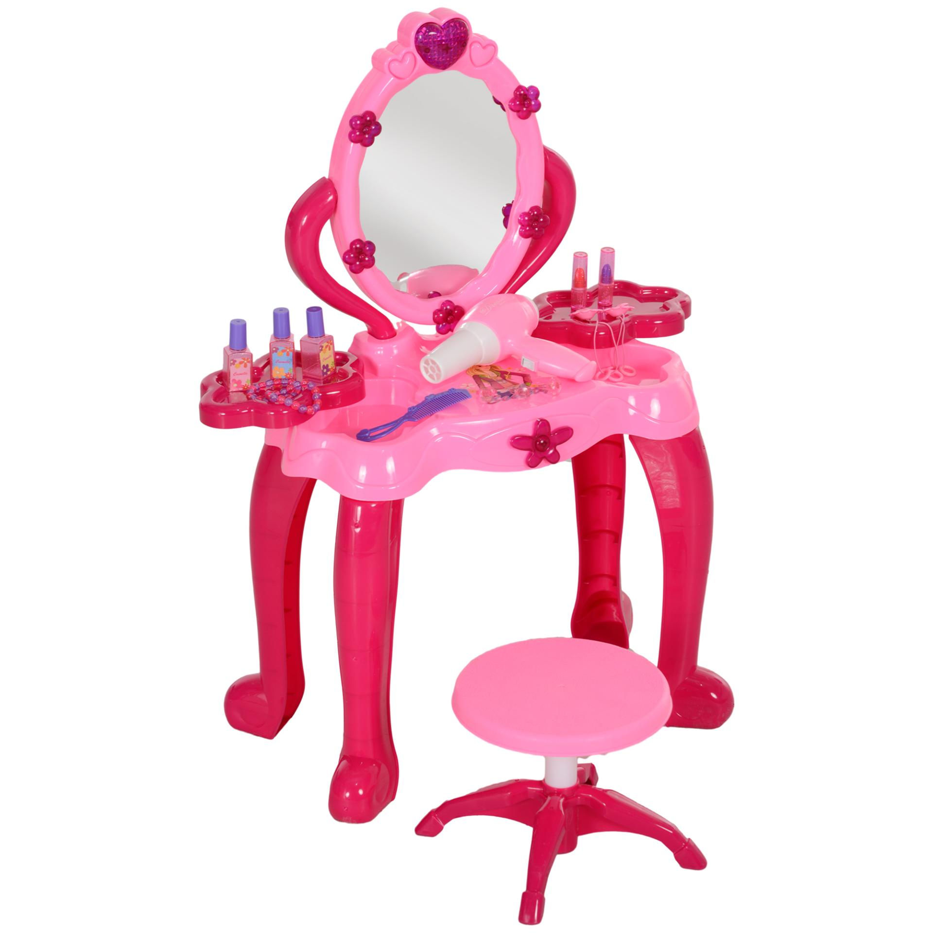 AIYAPLAY Kids Dressing Table with mirror, Stool, Light, Music, 15 Accessories