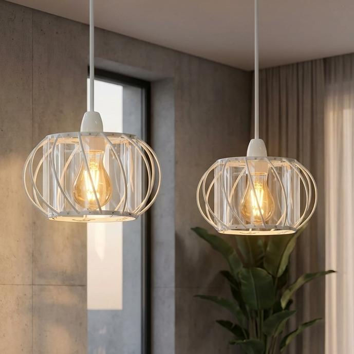 Thumbnail: 2 Pack Crystal Glass Ceiling Pendant Light Shade with Bulb ~6770