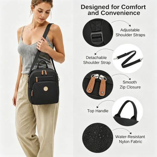 Thumbnail: BPM2617 - Miss Lulu Women's Backpack, Water-Resistant Nylon Convertible Shoulder