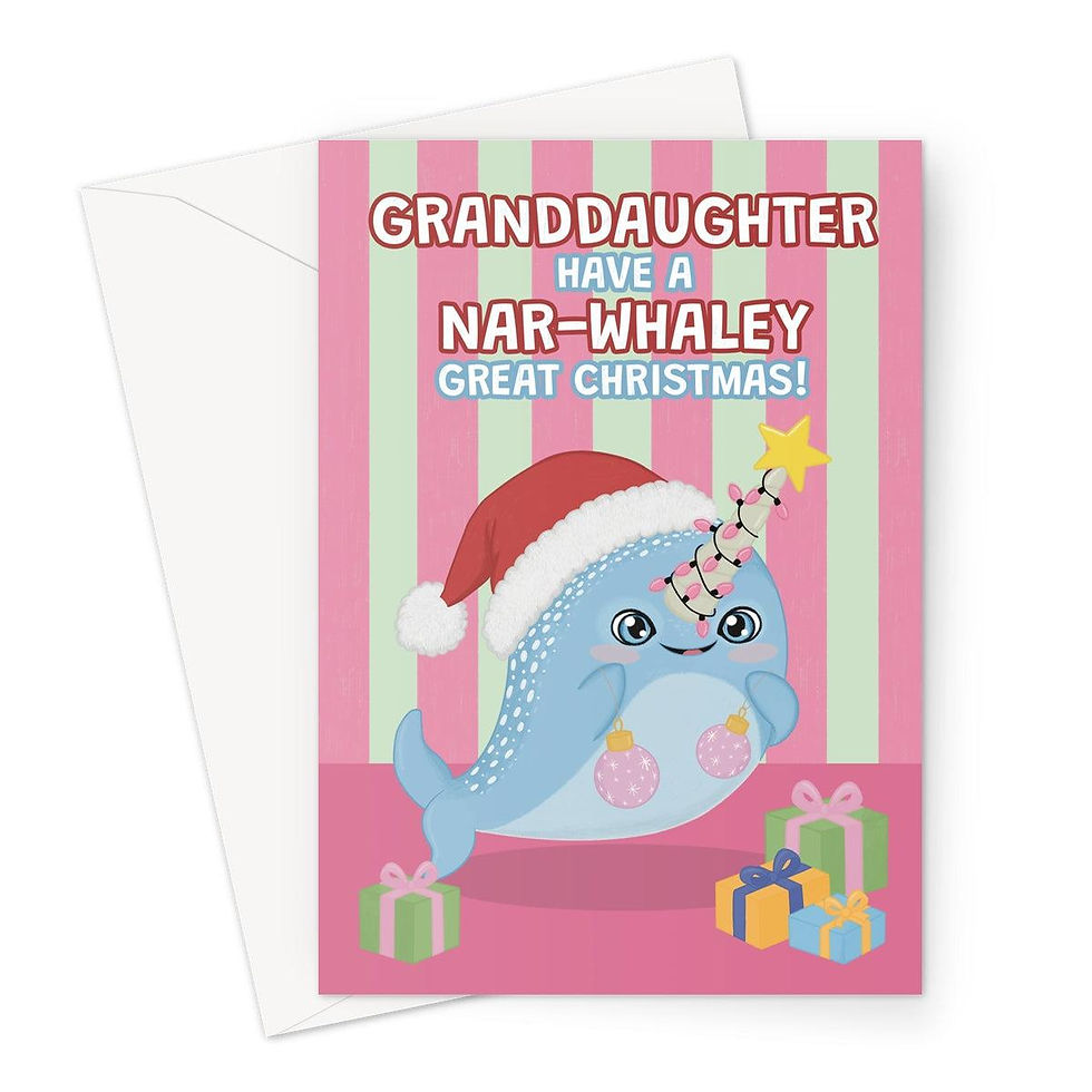 Thumbnail: Granddaughter Christmas Card – Cute Narwhal Festive Card Greeting Card