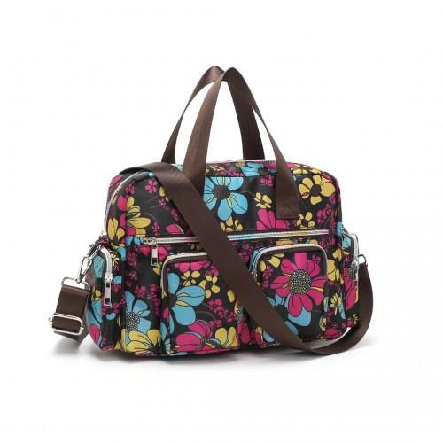 EB2351F - Kono Sleek Multi-Pocket Water-Resistant Crossbody Tote Bag With Flower