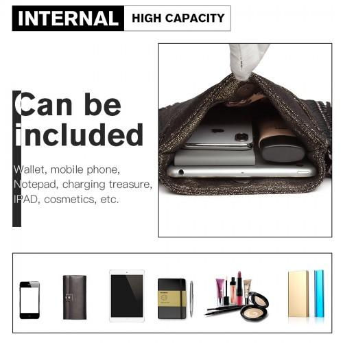 Thumbnail: E6845 - Miss Lulu Leather Look Chain Shoulder Bag with Tassel Pendant - Gold