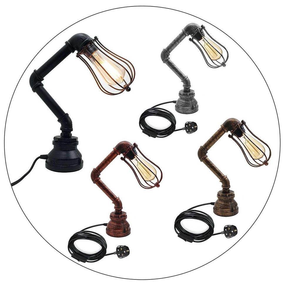 Thumbnail: Industrial Iron Water Pipe Table Lamp with Bulb Guard wire Cage ~1306