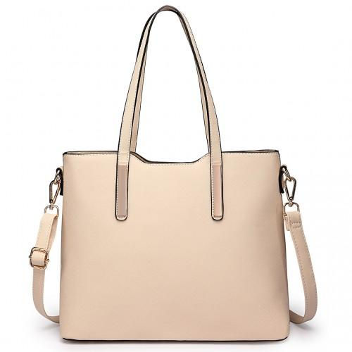 Thumbnail: LT6648 - Miss Lulu Three Piece Tote Shoulder Bag And Clutch - Beige