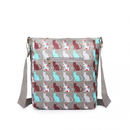 Thumbnail: LC1644CT - Miss Lulu Regular Matte Oilcloth Square Bag Cat Grey