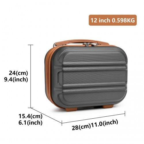 Thumbnail: K1871-1L - Kono 12 Inch Lightweight Hard Shell ABS Vanity Case - Grey And Brown