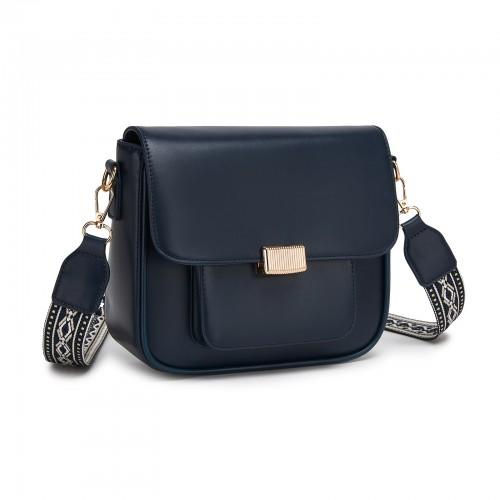 Miss Lulu Chic Fashion PU Crossbody Shoulder Bag for Women - Navy, with