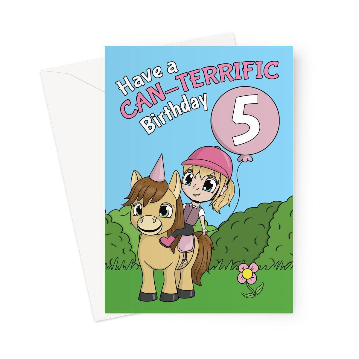 5th Birthday Card for Girls – Pony & Horse Lover Gift – Cute Equestrian Design