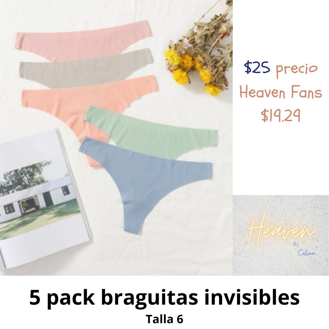 Paquete de 5 braguitas invisibles TAMAÑO 6