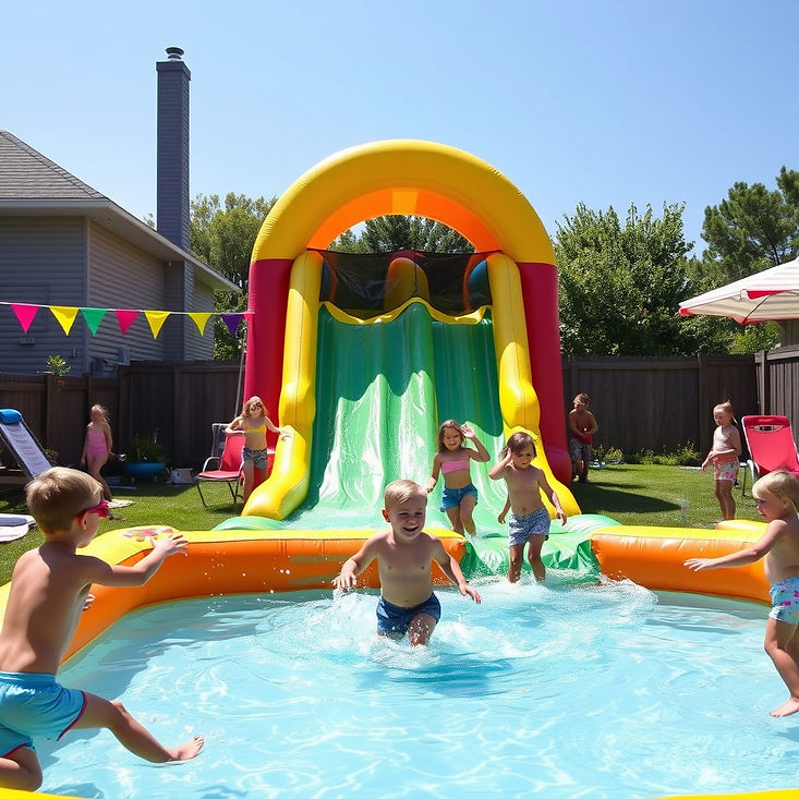 exciting back yard party in summer with water slide.jpg