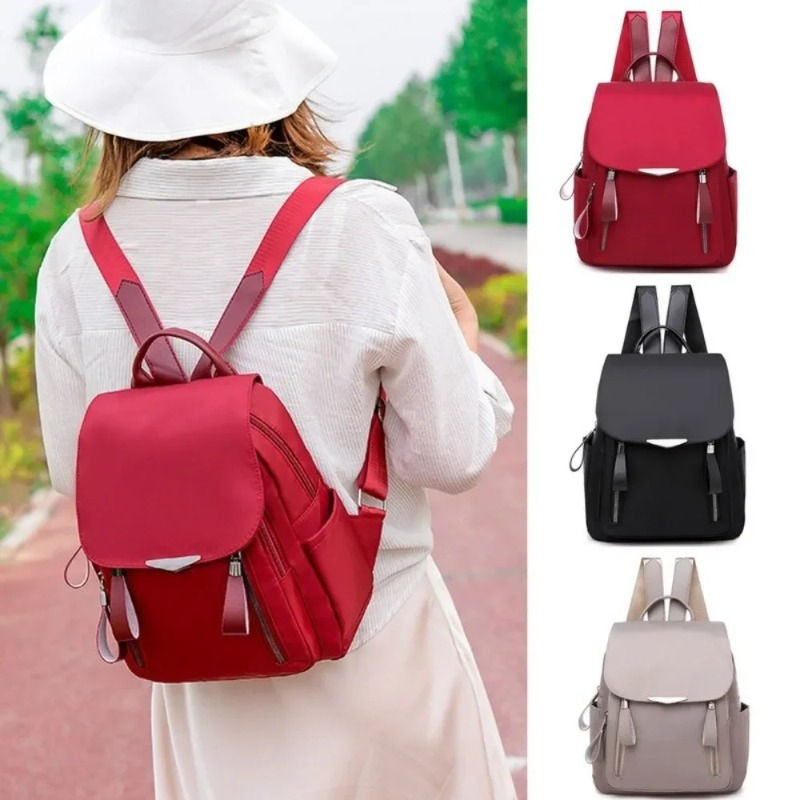 Women's Backpack Solid Color Female Multi-pocket Casual Man Travel Bag High Qual