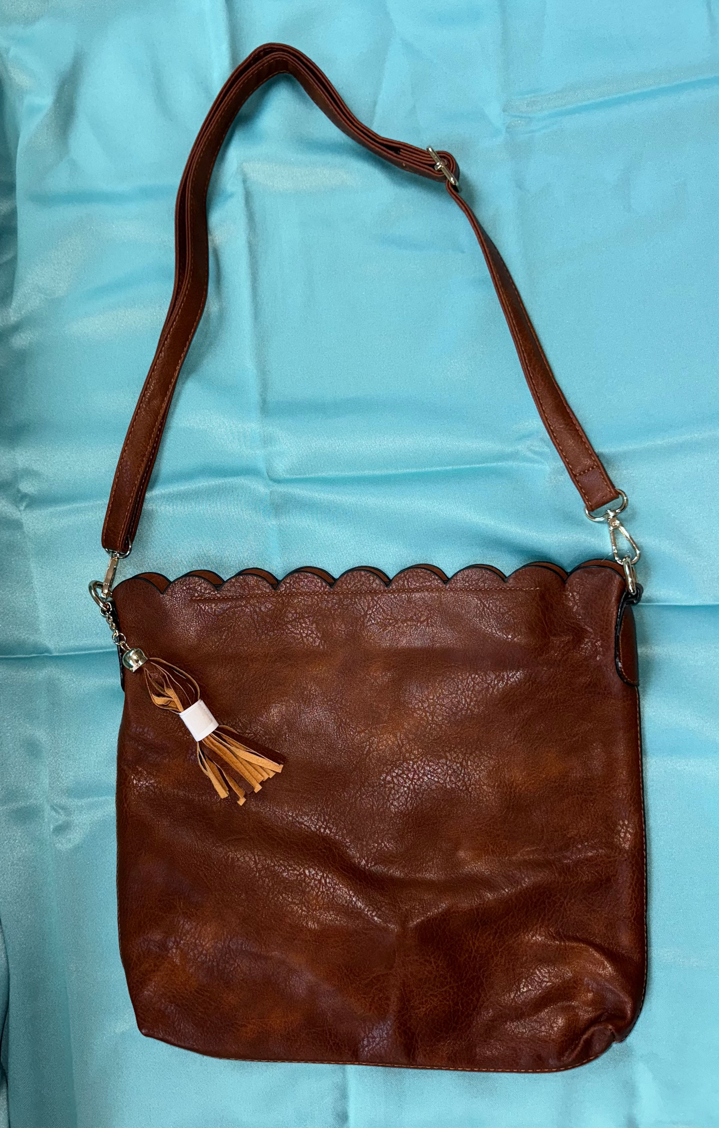 Faux Leather Scalloped Design Crossbody