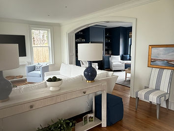 South shore interior designer open floor plan coastal living room
