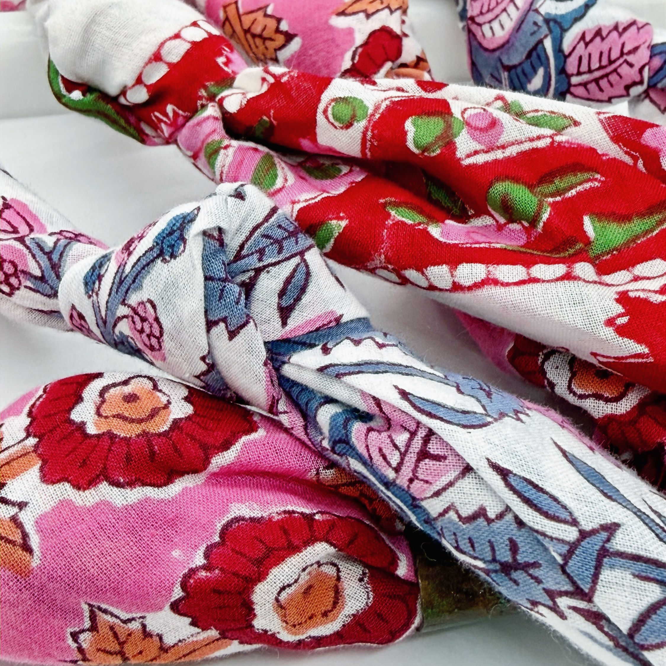 Florals Bandana Necklace — Hand Block-Printed Cotton & Patina Copper
