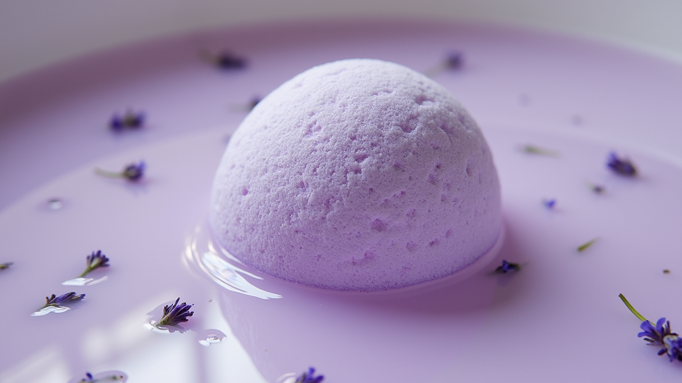 Close-up view of a lavender bath bomb dissolving in water