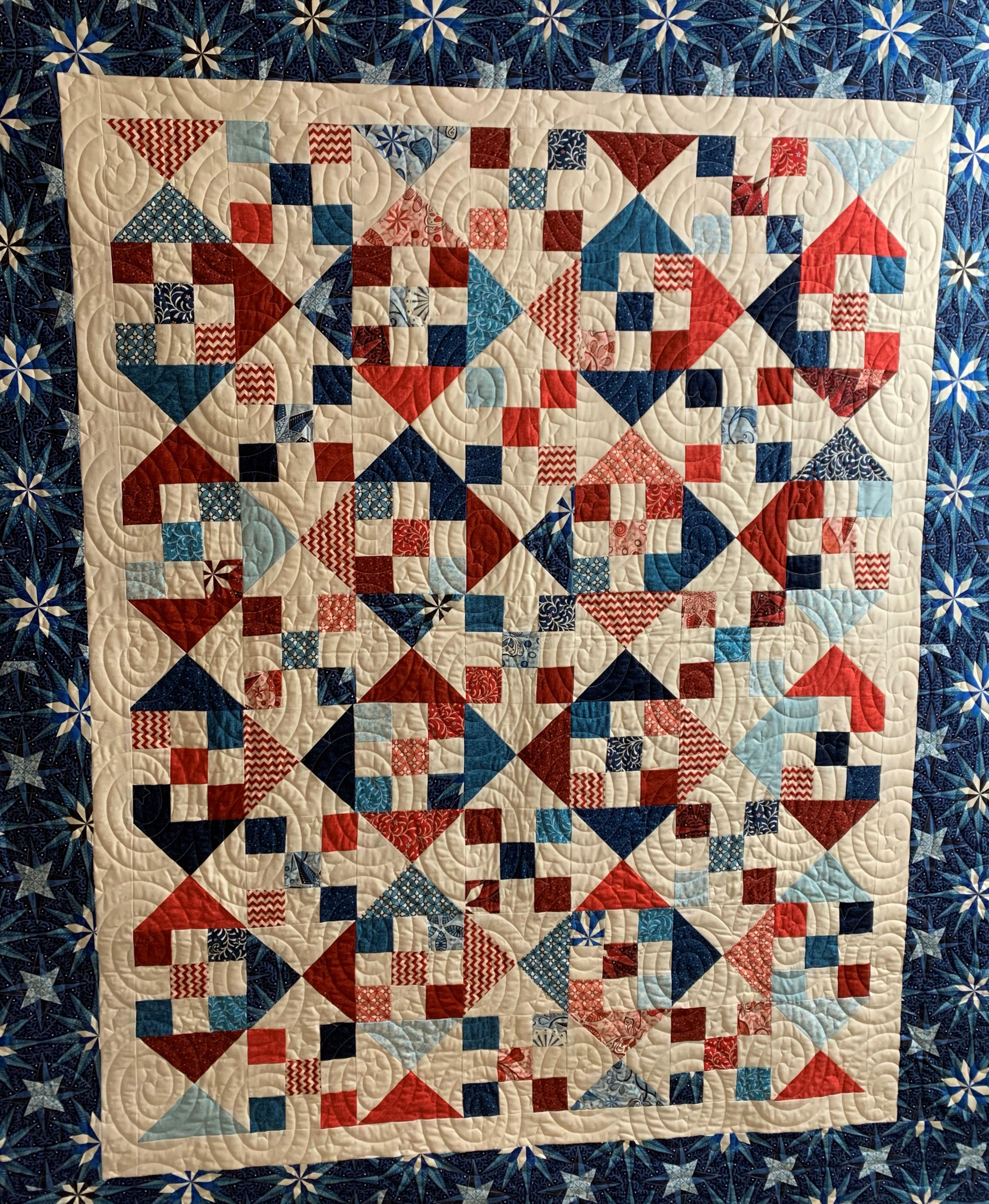 Red White and blue 9 Patch and Hourglass Quilt