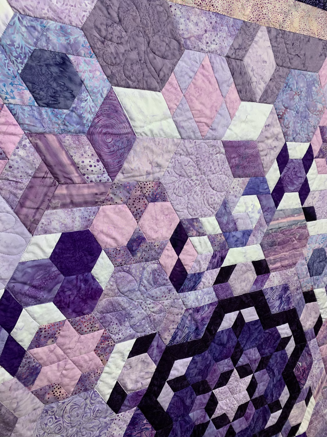Purple Hexplosion hand pieced Quilt