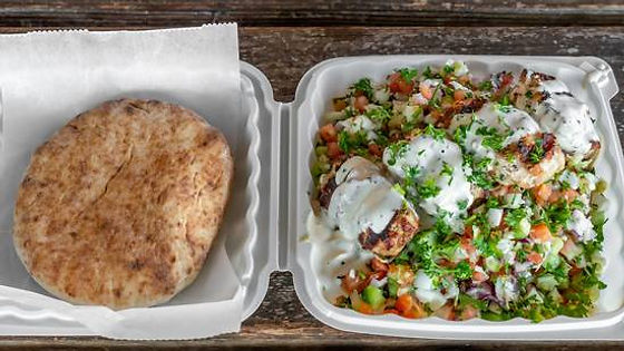 Chicken kebab plate with fries