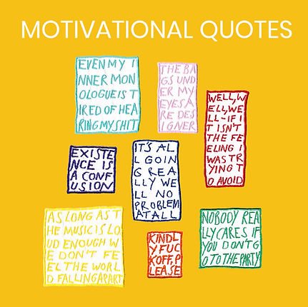 Viele kleine Aufnäher mit dem Titel Motivation Quotes, . Werden auf der nächsten Seite im Detail beschrieben. 