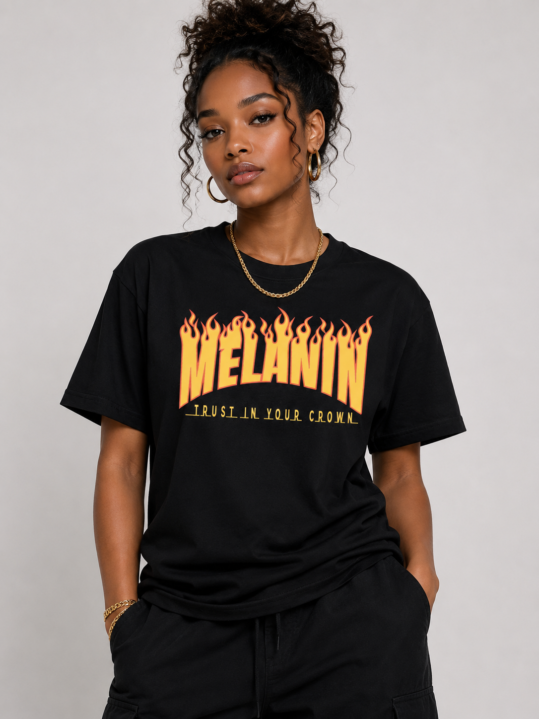 MELANIN FIRE T-SHIRT (BLACK/ORIGINAL GOLD)