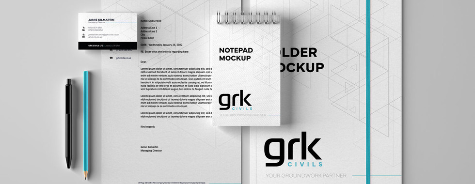 GRK Civils branded stationery mock up