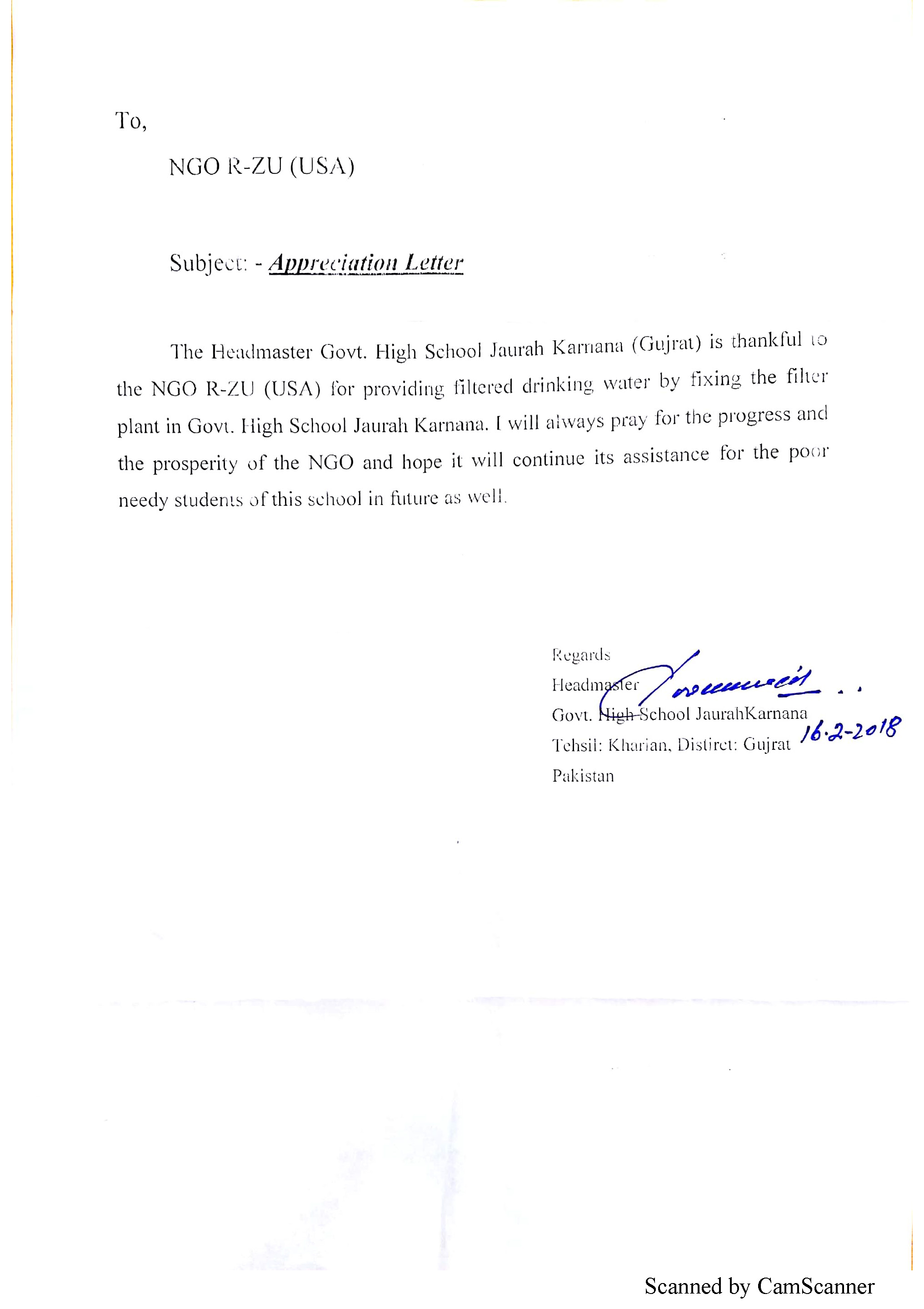 Appreciation Letter 1