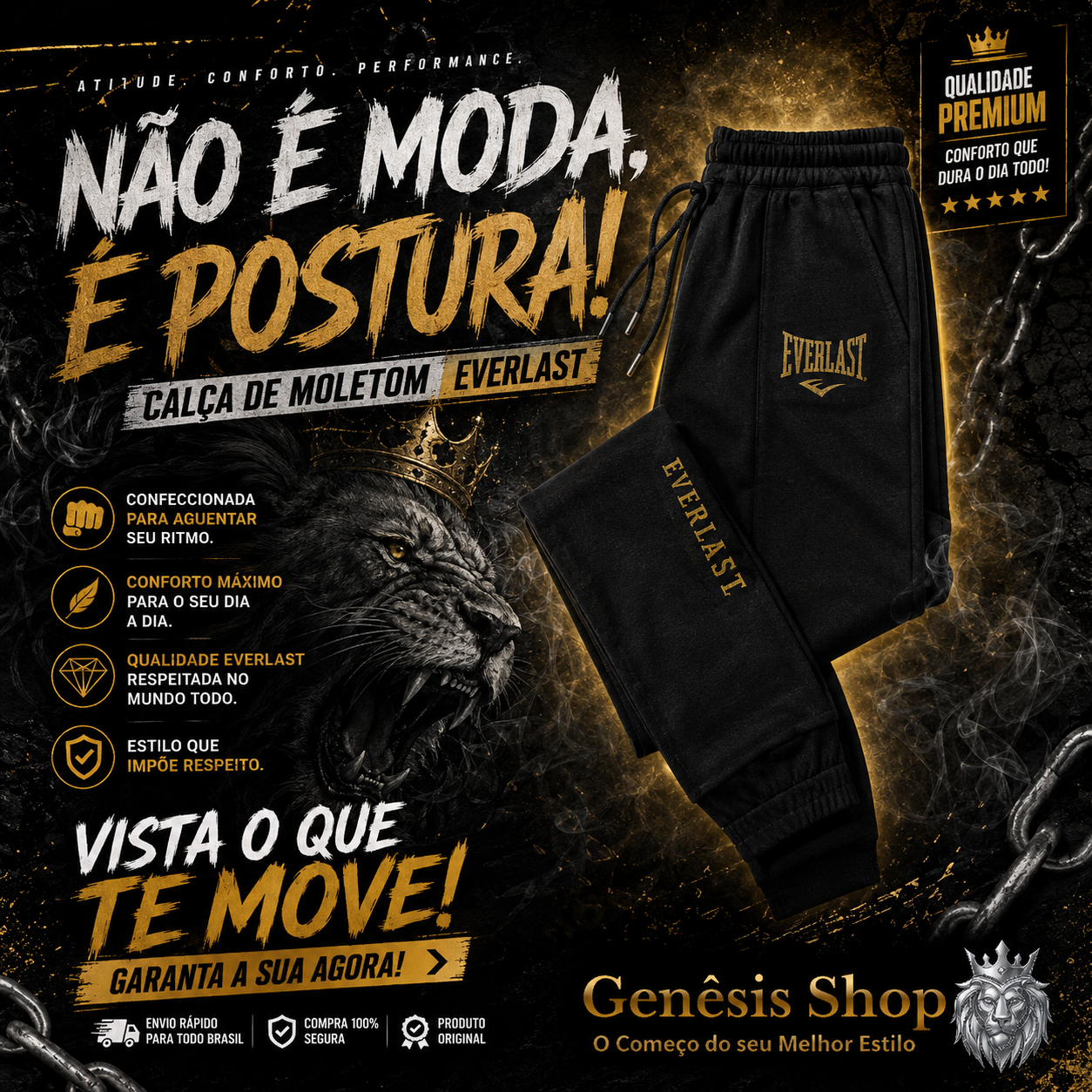 Calça Moletom modelo Everlast varios tamanhos e Cores