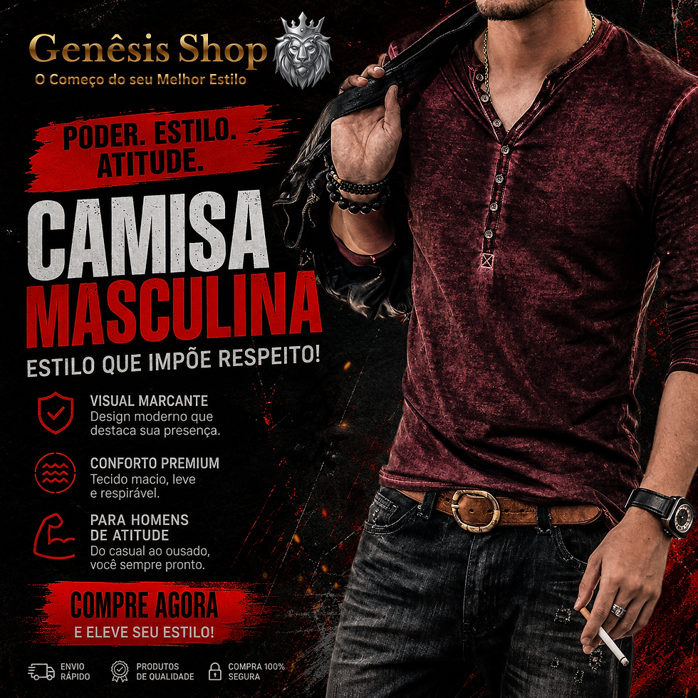 Miniatura: Camiseta Masculina de Manga Longa Decote V - Vermelha