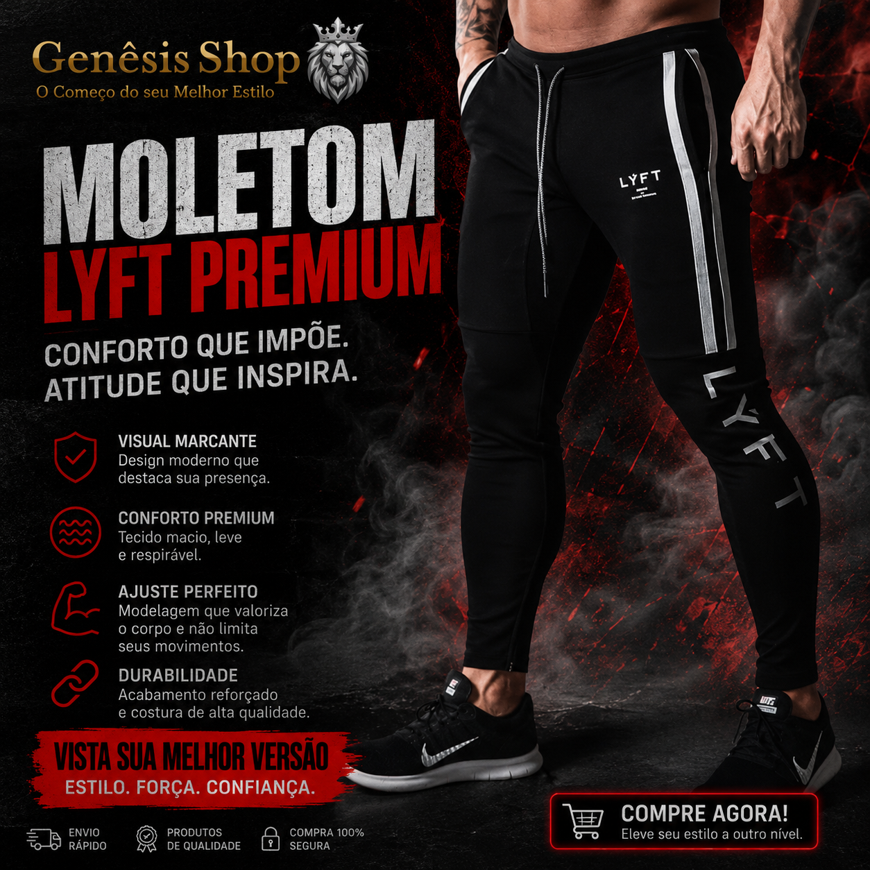 Calça Moletom Esportiva Lyft - Preta