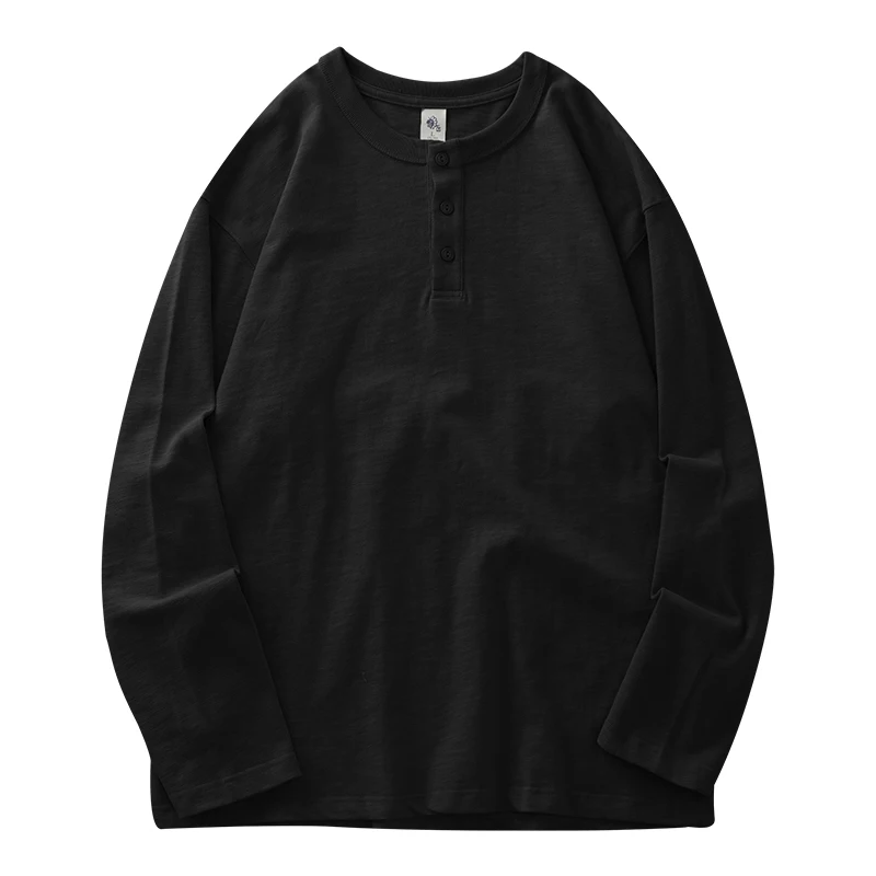 DUKEEN Camisa Henley de Manga Longa 100% Algodão - Preta