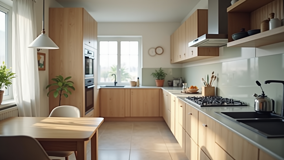 Eye-level view of a beautifully renovated kitchen with modern appliances