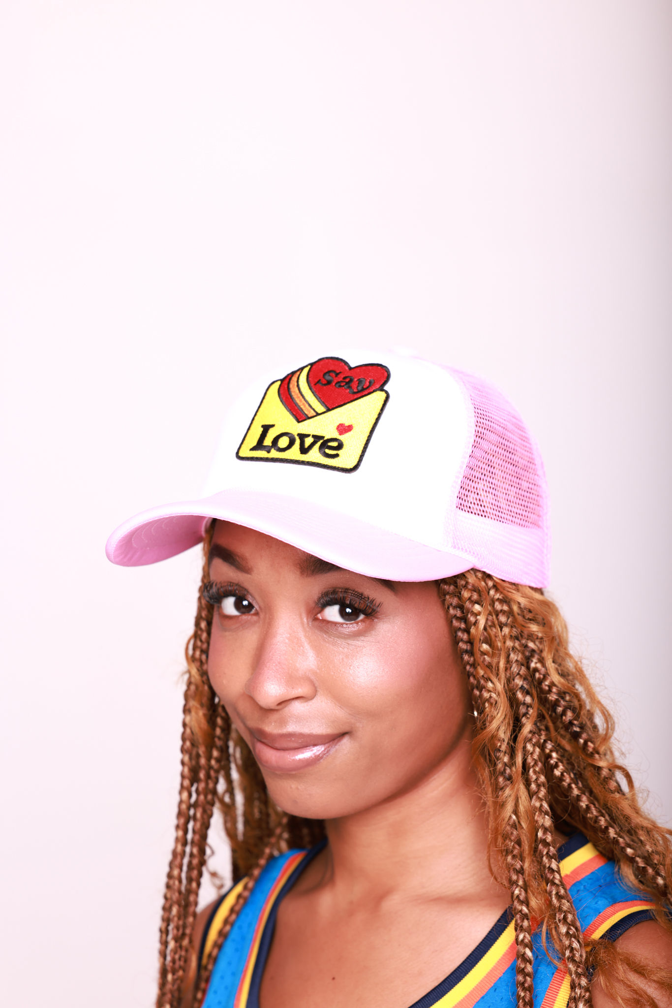 Say Love Collection White & Light Pink Trucker Hat