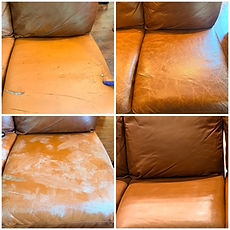 Leather sofa deep cut repair and full recolor St. Augustine FL — Invisible Seam technique before and after