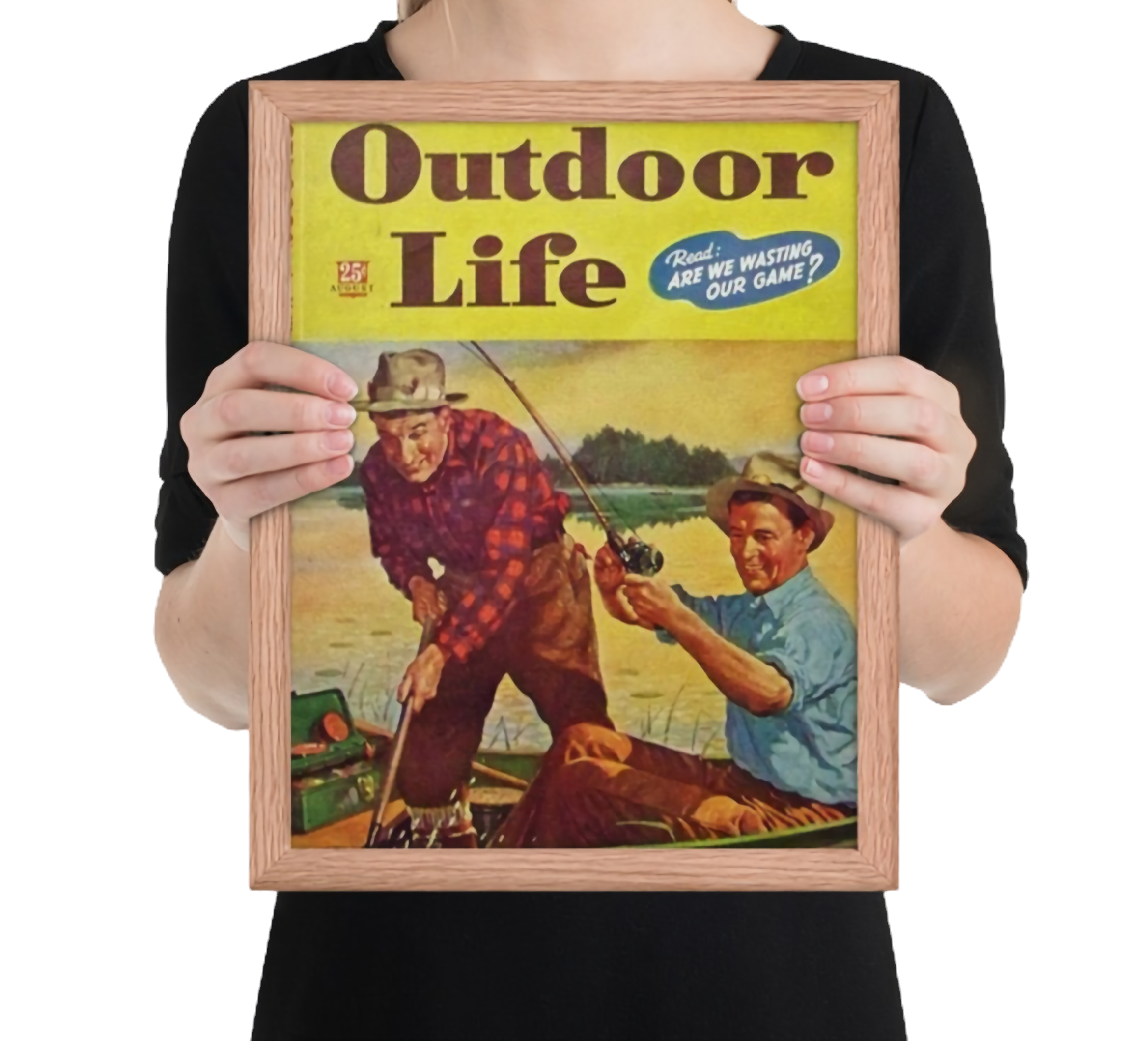 Vintage Outdoor Life Fishing Cover Artwork Red Oak Framed Matte Poster