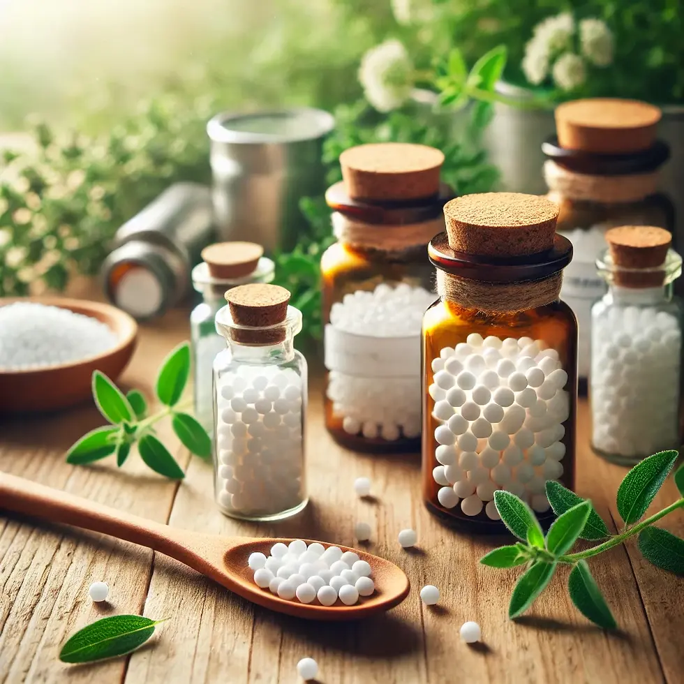 DALL·E 2025-02-16 23.57.19 - A visually appealing image of homeopathic medicines for a web