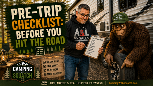 Joe Squatch Stanford doing a pre-trip RV inspection with a checklist near Murfreesboro TN
